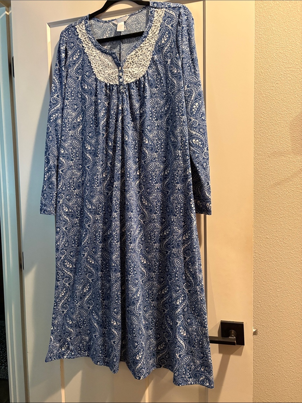 Adonna Blue Paisley Nightgown W/Beautif Lace Trim - GrandmaCore, Cozy, Retro